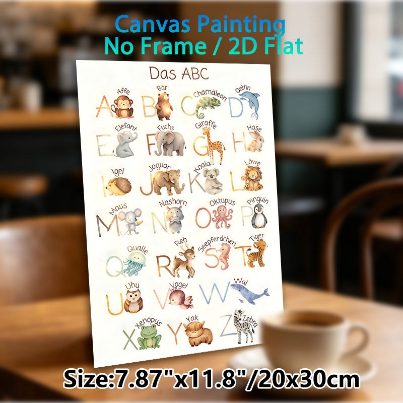 German Animal Alphabet Painting Poster, Soft Watercolor Cute Animal & Letter Illustration Poster, Assists With German Alphabet Learning, Suitable For_maomaolike.com