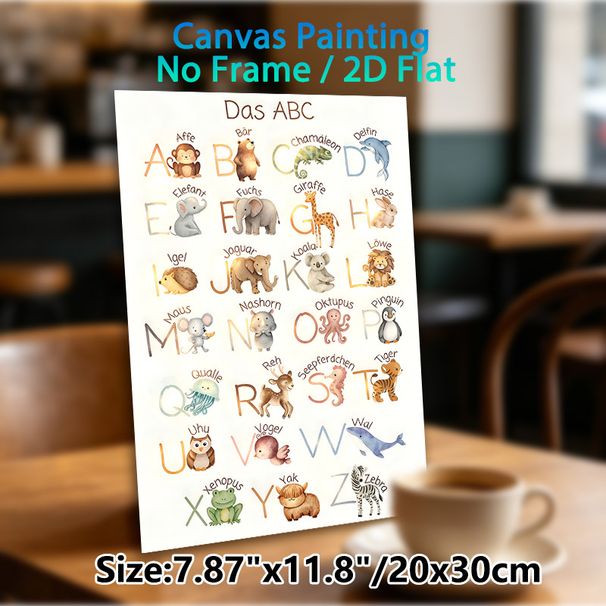 German Animal Alphabet Painting Poster, Soft Watercolor Cute Animal & Letter Illustration Poster, Assists With German Alphabet Learning, Suitable For_maomaolike.com