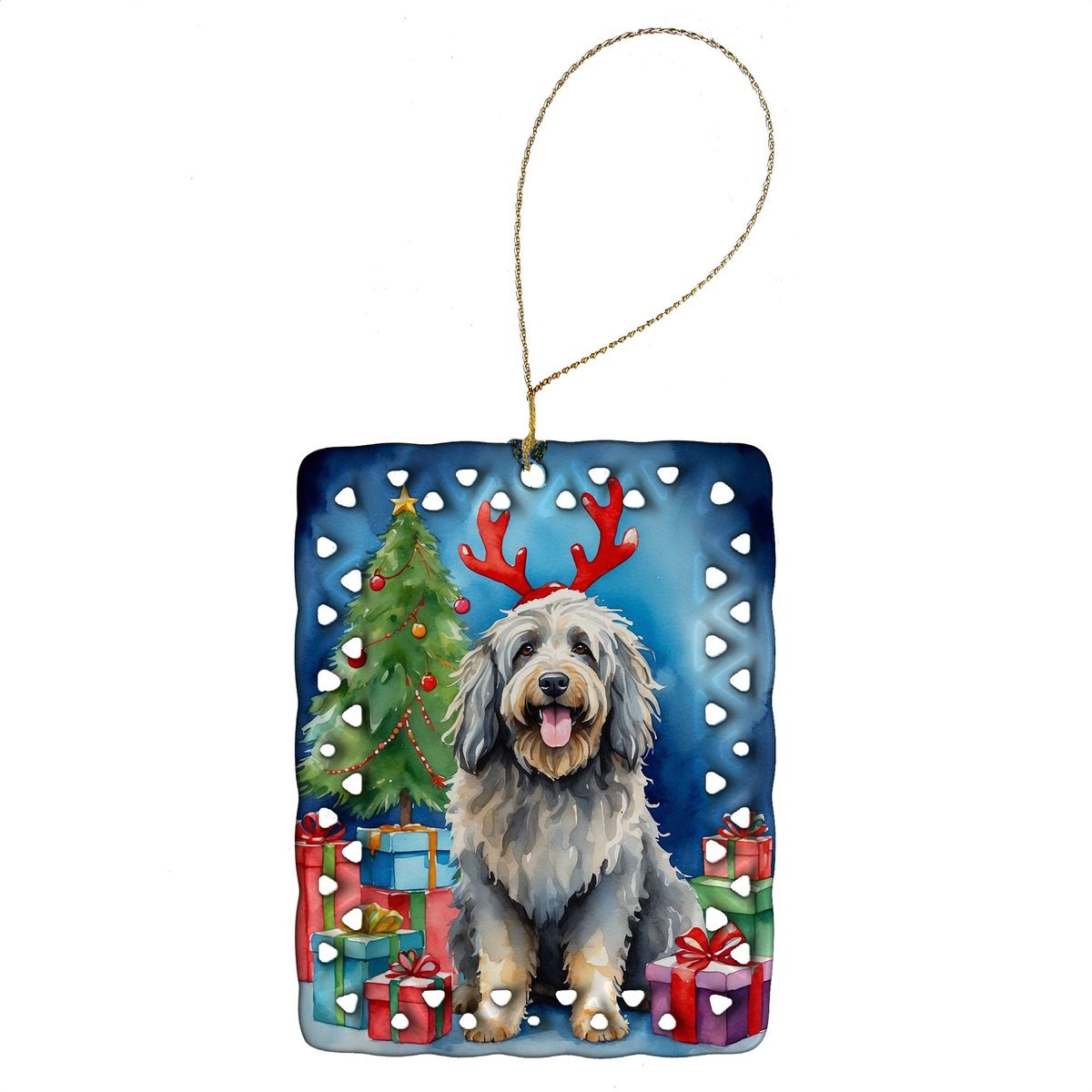 Bergamasco Christmas Reindeer Porcelain Ornament Christmas Tree Hanging Decorations For Home Christmas Holiday, Rectangle, Gift, Multicolor_maomaolike.com