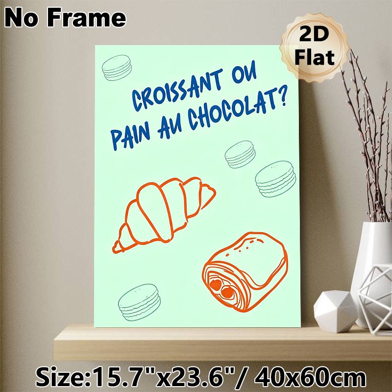French Pastry Themed Painting Poster, Minimalist Hand-drawn Cute Pastry Poster, Playful Design Featuring Croissant, Chocolate Bread And Macarons_maomaolike.com