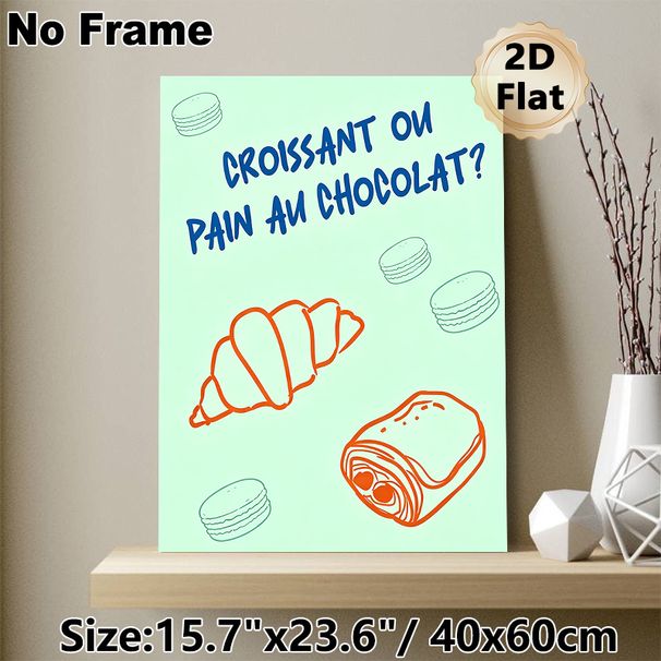 French Pastry Themed Painting Poster, Minimalist Hand-drawn Cute Pastry Poster, Playful Design Featuring Croissant, Chocolate Bread And Macarons_maomaolike.com