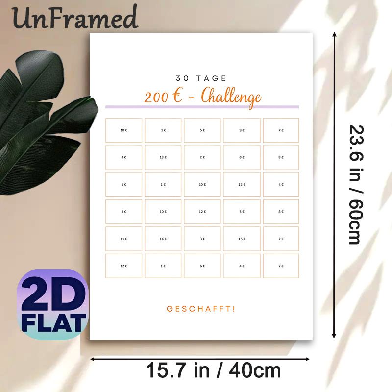 30-Day 200€ Savings Challenge Painting Poster, Clean Minimalist Grid Layout Poster, Practical Tool To Track Savings Progress Ideal For Personal Home_maomaolike.com