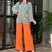Women's clothing fashion pleated temperament puff sleeve shirt high waist wide leg pants suit_maomaolike.com
