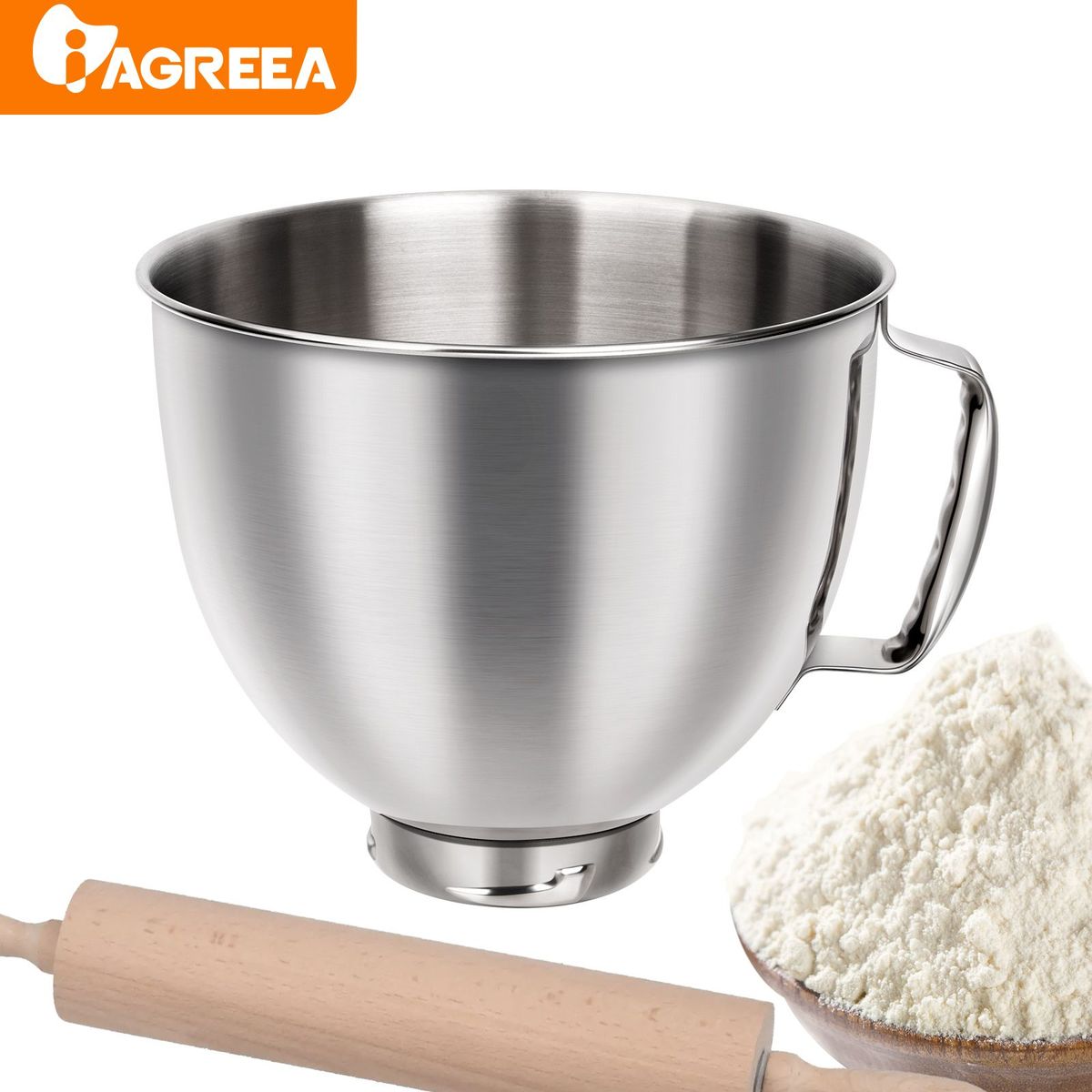 IAGREEA Stainless Steel Mixing Bowl With Handle, Lightweight And Drop Resistant, Suitable For Kitchen Aet Of 4.5QT/5QT Kitchenaid Stand Mixers Models_maomaolike.com