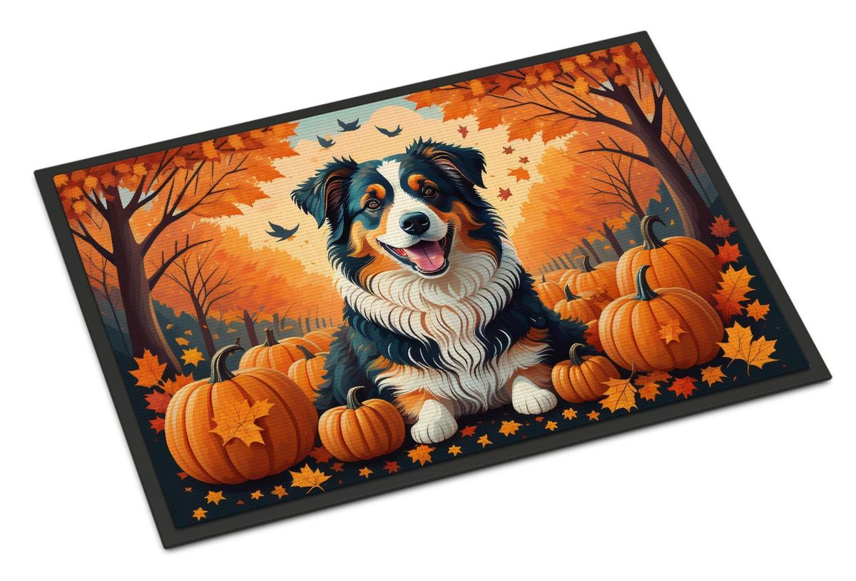 Australian Shepherd Terrier Fall Doormat Front Door Mat Indoor Outdoor Rugs For Entryway, Non Slip Washable Low Pile, 24H X 36W_maomaolike.com