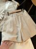Women's Clothing Retro temperament V neck linen blended sleeveless vest vest high waist casual shorts _maomaolike.com