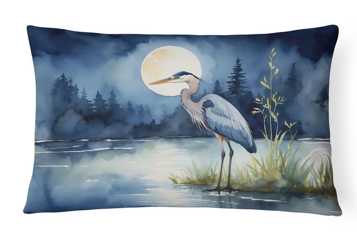 Birds, Birds, Birds Throw Pillow Throw Pillow For Indoor Couch Bed Outdoor Patio Washable, Blue Heron Moonlight 7493,12Hx16W_maomaolike.com