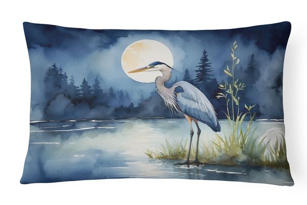 Birds, Birds, Birds Throw Pillow Throw Pillow For Indoor Couch Bed Outdoor Patio Washable, Blue Heron Moonlight 7493,12Hx16W_maomaolike.com