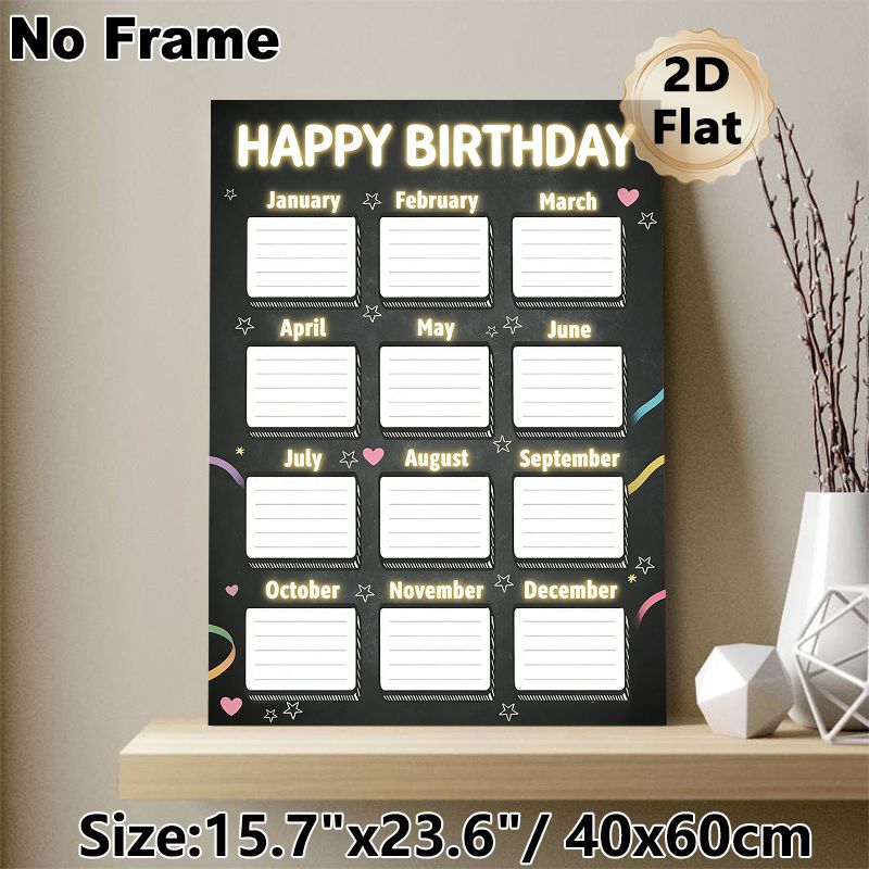 Birthday Tracker Painting Poster, Chalkboard-style Glowing Text Monthly Blank Grid Poster, Functional Decor To Record Monthly Birthdays Suitable For_maomaolike.com