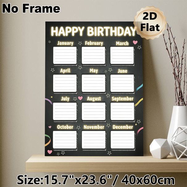 Birthday Tracker Painting Poster, Chalkboard-style Glowing Text Monthly Blank Grid Poster, Functional Decor To Record Monthly Birthdays Suitable For_maomaolike.com