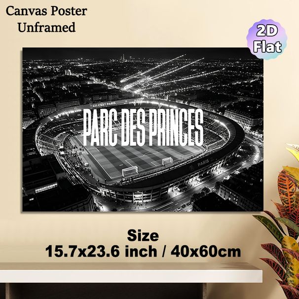 Parc Des Princes Stadium Painting Poster, Monochrome Night Aerial View Poster, Captivating Soccer Stadium Scene Ideal For Sports Rooms, Game Rooms And_maomaolike.com