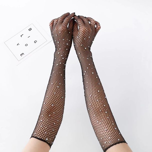 Hot diamond mesh adult gloves five finger colorful breathable fashion flash diamond mesh disco ladies clothing accessories gloves_maomaolike.com