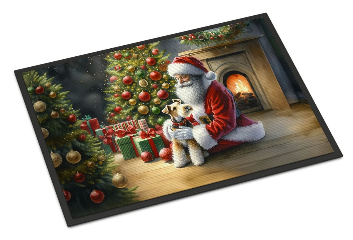 Fox Terrier And Santa Claus Doormat Front Door Mat Indoor Outdoor Rugs For Entryway, Non Slip Washable Low Pile, 24H X 36W_maomaolike.com