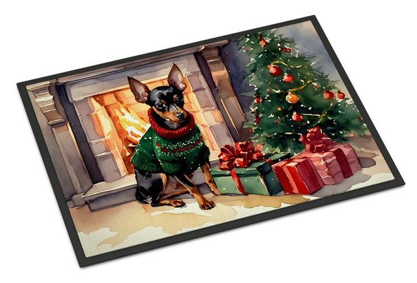 Miniature Pinscher Cozy Christmas Doormat Front Door Mat Indoor Outdoor Rugs For Entryway, Non Slip Washable Low Pile, 24H X 36W_maomaolike.com