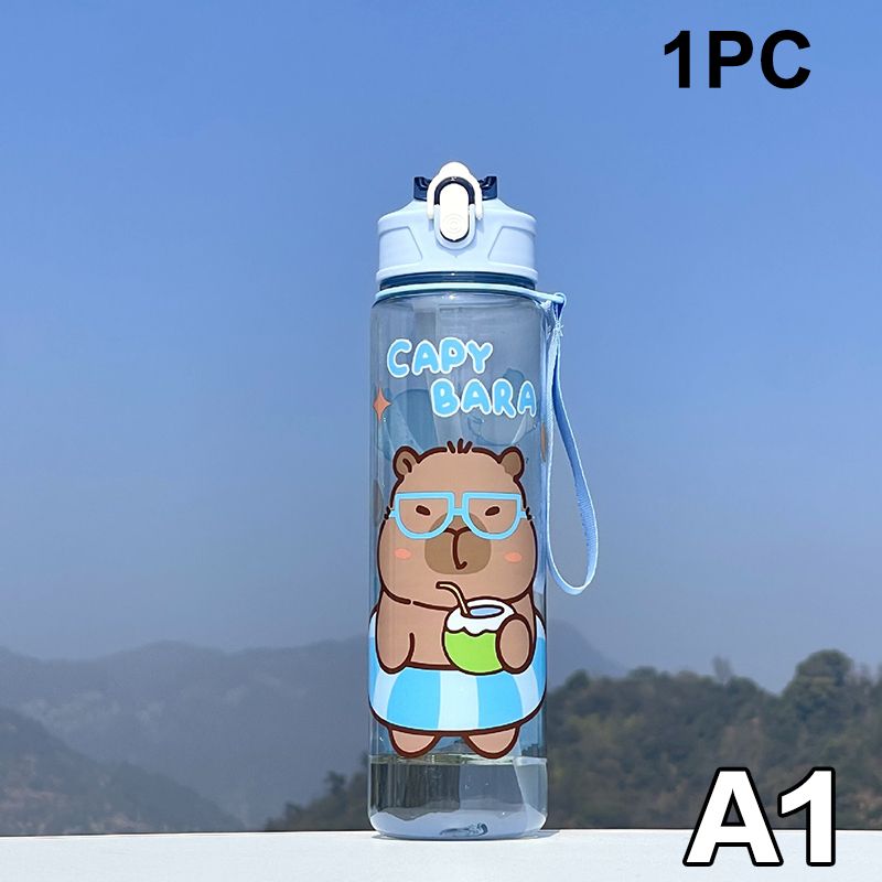 800ML Kids Sippy Capybara Cartoon With Straws Leakproof Bottle Outdoor Portable Children's Plastic Water Cup_maomaolike.com