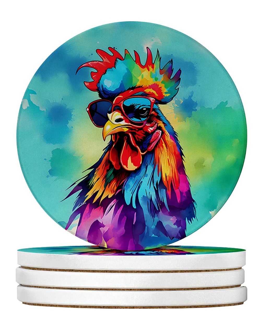 Hippie Animal Rooster Large Sandstone Coasters Pack Of 4 Absorbent Round Coasters Decor Gifts For Men Or Women, 4 In, Multicolor_maomaolike.com