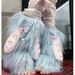 Blue curly hair long ear bow snow monster subculture y2k long hair two color leg sets pile pile socks_maomaolike.com