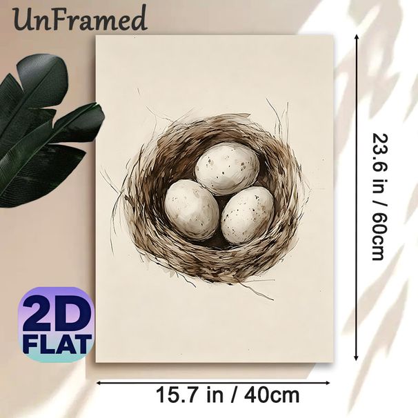 Bird Nest With Eggs Painting Poster, Delicate Watercolor-style Poster, Soft-toned Nest With Speckled Eggs, Delivers Natural Tranquil Ambiance For_maomaolike.com