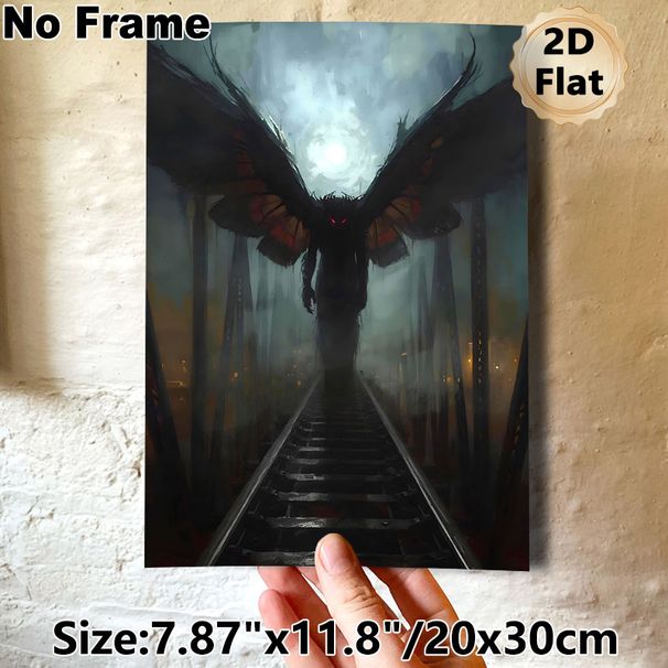 Mothman Themed Painting Poster, Dark Gothic Shadowy Winged Creature Poster, Spooky Atmospheric Artwork With Glowing Red Eyes, Ideal For Home Wall_maomaolike.com