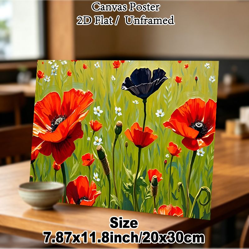 Poppy Field Floral Painting Poster, Vibrant Artistic Lush Poppy Field With Contrasting Dark Poppy And Tiny Daisies Poster, Infuses Natural Charm For_maomaolike.com