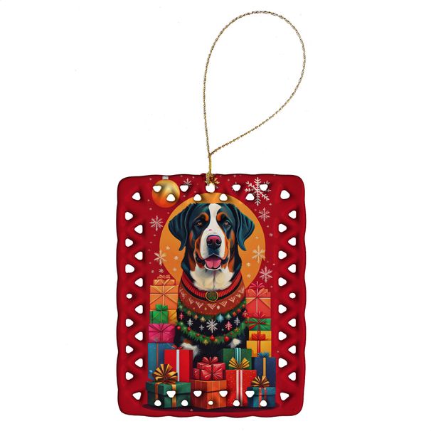 Greater Swiss Mountain Dog Holiday Christmas Porcelain Ornament Christmas Tree Hanging Decorations For Home Christmas Holiday, Rectangle, Gift, Multicolor_maomaolike.com