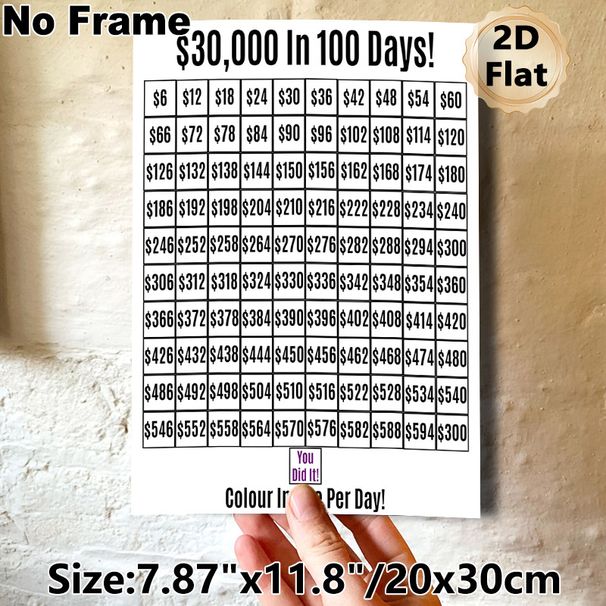 $30,000 100-Day Savings Challenge Painting Poster, Clean Minimalist Savings Tracker Poster, Assists With Daily Savings Goal Tracking For Personal_maomaolike.com