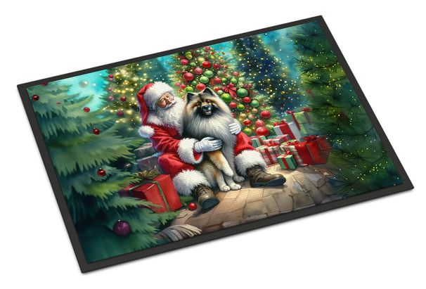 Keeshond And Santa Claus Doormat Front Door Mat Indoor Outdoor Rugs For Entryway, Non Slip Washable Low Pile, 24H X 36W_maomaolike.com