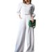 Women's clothing new fashion short long-sleeved tops high-waisted wide-leg pants two-piece set_maomaolike.com