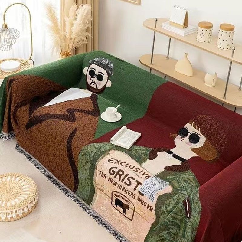 American Retro Couple Illustration Sofa Throw Blanket - All-Season, Dust-Proof, Full Coverage For Couch & Loveseat_maomaolike.com