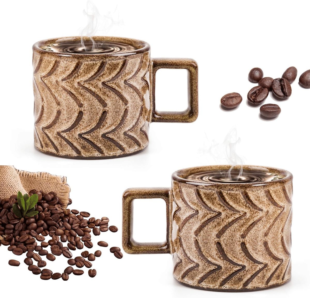 1pc Retro Style Mugs 8 Oz Ceramic Coffee Cups With Handle Coffee Mug Latte Cup Gifts For Women Men, Birthday Gifts Vintage Brown Mug For Office And Home_maomaolike.com