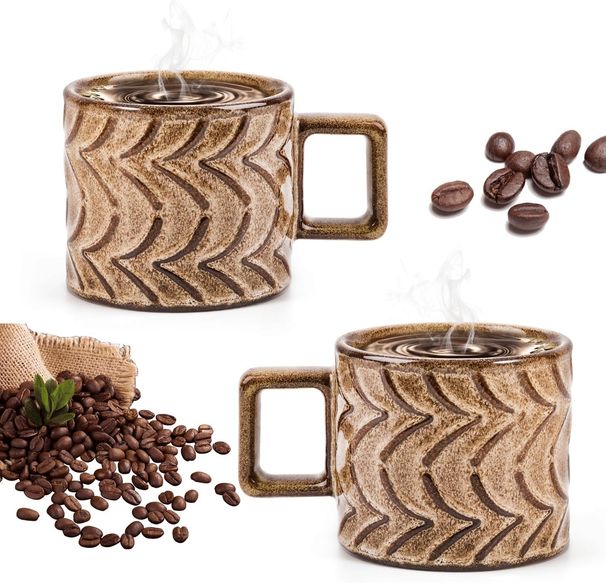 1pc Retro Style Mugs 8 Oz Ceramic Coffee Cups With Handle Coffee Mug Latte Cup Gifts For Women Men, Birthday Gifts Vintage Brown Mug For Office And Home_maomaolike.com