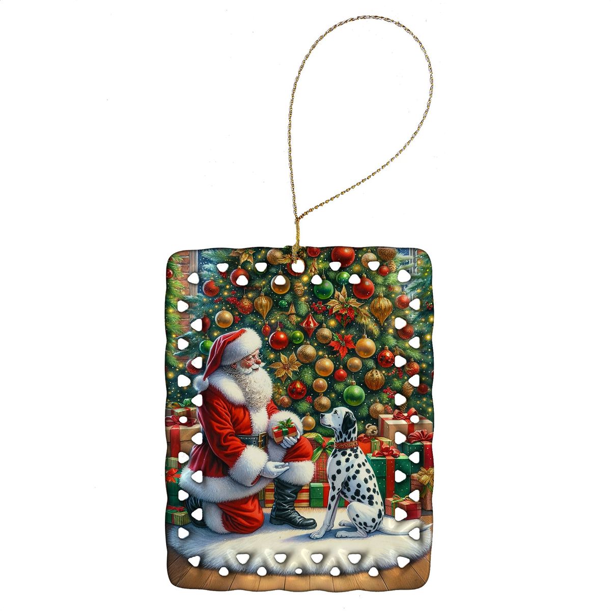 Dalmatian And Santa Claus Porcelain Ornament Christmas Tree Hanging Decorations For Home Christmas Holiday, Rectangle, Gift, Multicolor_maomaolike.com