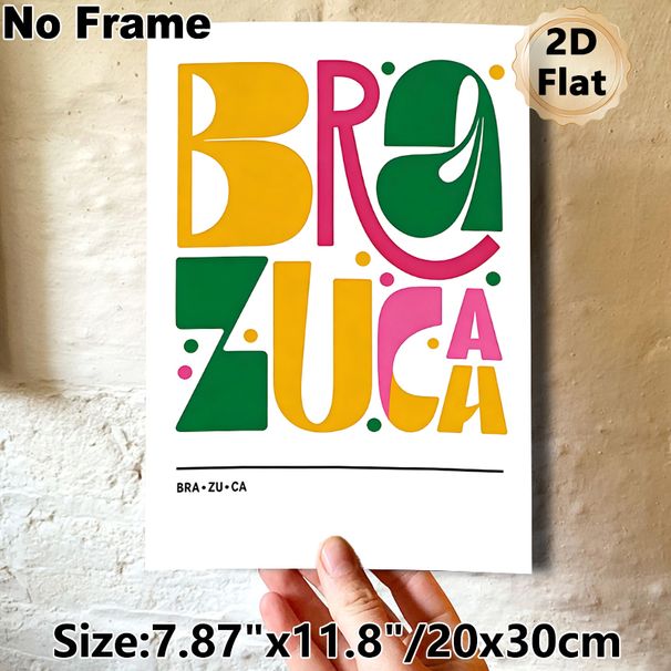 Brazilian Brazuca Typography Painting Poster, Vibrant Color-blocked Graphic Lettering Poster, Artistic Typographic Decor Suitable For Living Room_maomaolike.com
