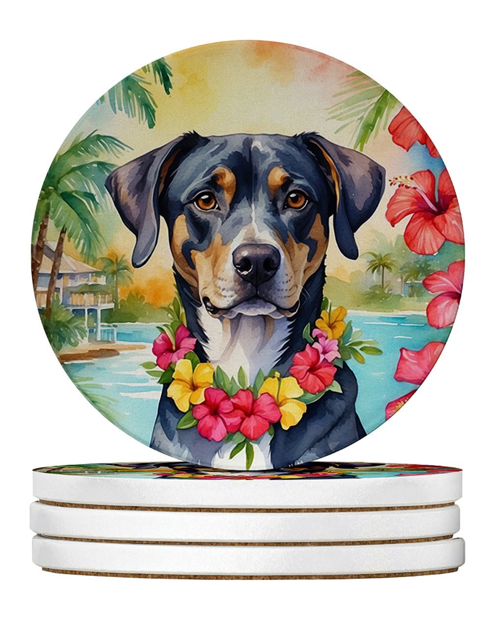 Catahoula Luau Large Sandstone Coasters Pack Of 4 Absorbent Round Coasters Decor Gifts For Men Or Women, 4 In, Multicolor_maomaolike.com