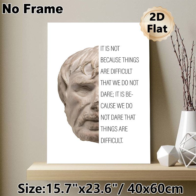 Stoic Philosopher Inspirational Quote Painting Poster, Minimalist Split-design Poster, Half Marble Statue With Motivational Text, Thought-provoking_maomaolike.com