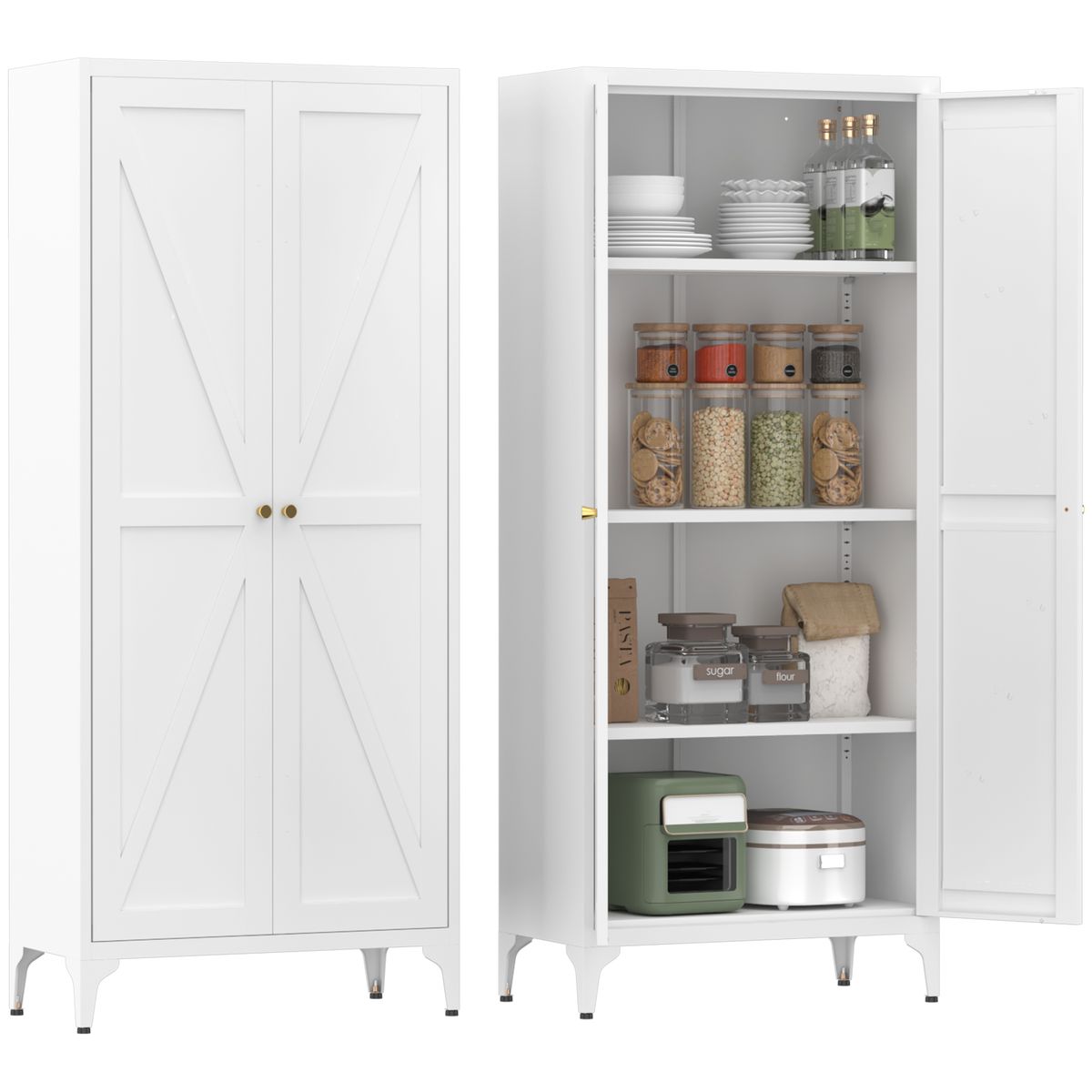 Metal Adjustable 2 Doors Metal Storage Cabinet Kitchen Pantry Cabinet With Adjustable Shelves All Steel Cabinet Locker For Kitchen, Living Room, Dining Room And Office_maomaolike.com