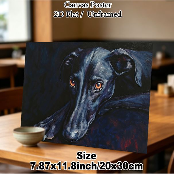 Black Greyhound Painting Poster, Realistic Dark-toned Pet Portrait Poster, Captivating Vivid Amber-eyed Hound Artwork, Ideal For Living Room, Bedroom_maomaolike.com