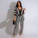 Women's Clothing sexy ladies V-neck hollow striped lapel knitted wide pants suit_maomaolike.com