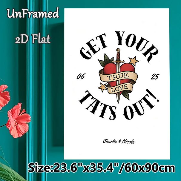 True Love Tattoo Themed Painting Poster, Vintage Bold Heart & Sword Graphic With Lettering Poster, Nostalgic Tattoo-style Design, Ideal For Bedroom_maomaolike.com