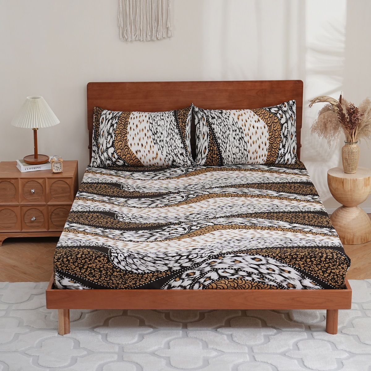 Wild Animal Print 3D Fitted Sheet Set - Leopard Tiger Pattern Polyester Stretchable Bed Cover With Pillowcases_maomaolike.com