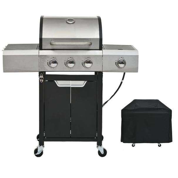 Propane Grill 3 Burner Barbecue Grill Stainless Steel Gas Grill With Side Burner And Cover For Outdoor BBQ, Camping_maomaolike.com