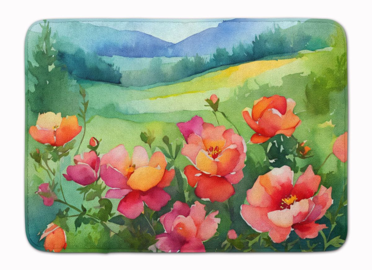 Iowa Wild Prairie Roses In Watercolor Memory Foam Kitchen Mat Machine Washable Anti-Fatigue Mat Cushion Comfort Bath Mat Or Kitchen Rug_maomaolike.com