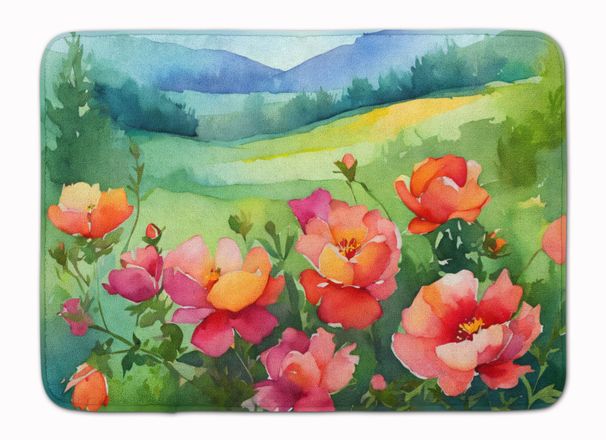 Iowa Wild Prairie Roses In Watercolor Memory Foam Kitchen Mat Machine Washable Anti-Fatigue Mat Cushion Comfort Bath Mat Or Kitchen Rug_maomaolike.com