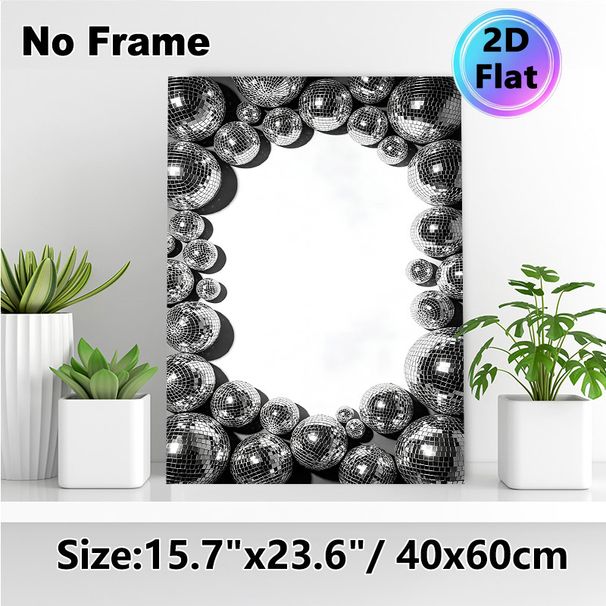 Disco Ball Painting Poster, Monochrome Glossy Mirrored Disco Balls Framed Poster, Brings Retro Party Vibe, Suitable For Living Room, Home Bar And_maomaolike.com