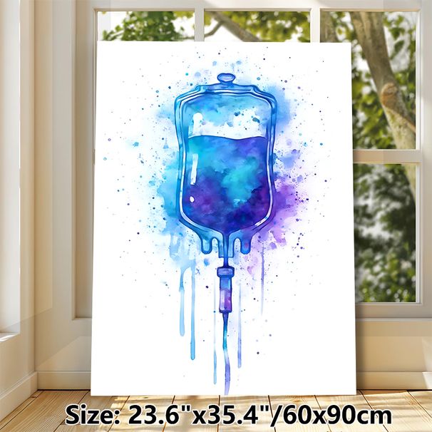 IV Bag Themed Painting Poster, Watercolor Blue & Purple Splatter Style Poster, Unique Medical-inspired Decor Suitable For Clinics, Hospitals And_maomaolike.com