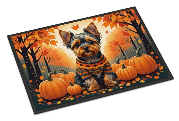 Yorkshire Terrier Fall Doormat Front Door Mat Indoor Outdoor Rugs For Entryway, Non Slip Washable Low Pile, 24H X 36W_maomaolike.com