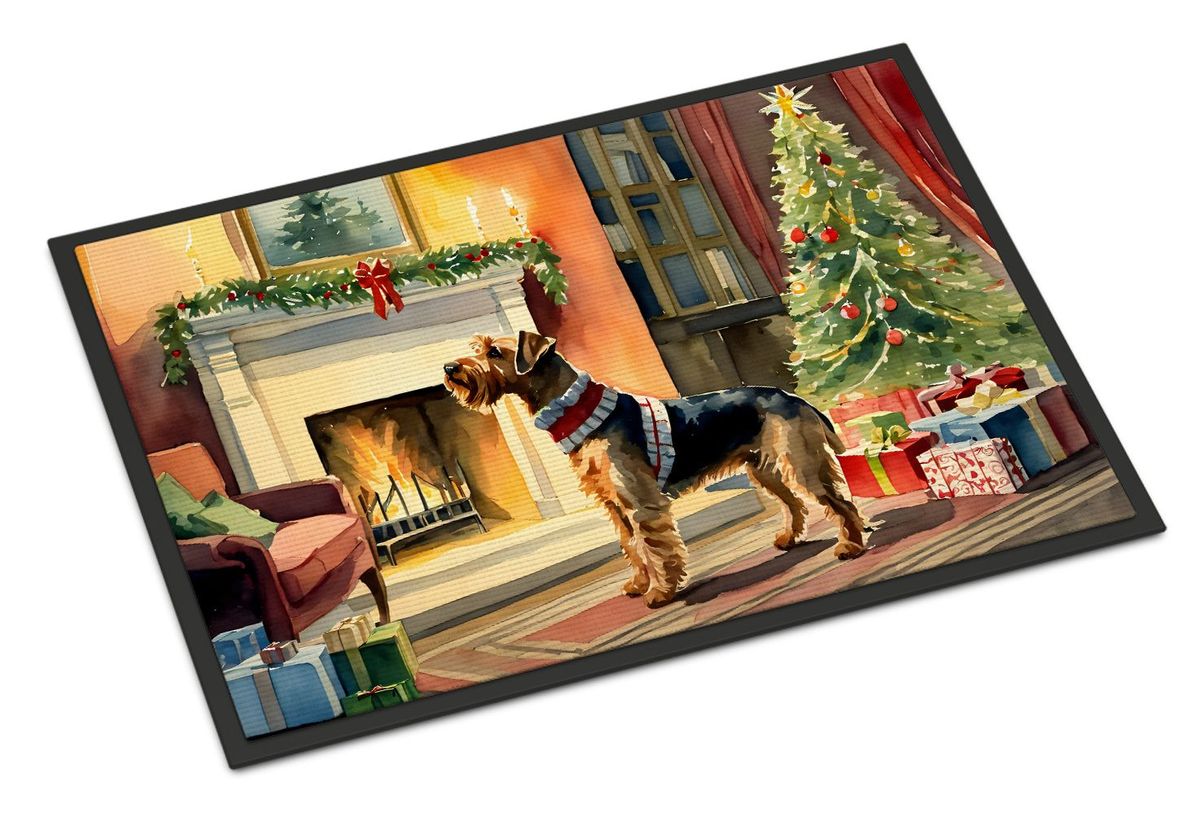 Airedale Terrier Cozy Christmas Doormat Front Door Mat Indoor Outdoor Rugs For Entryway, Non Slip Washable Low Pile, 24H X 36W_maomaolike.com