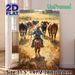 Ranch Cowboy Herding Cattle Painting Poster, Warm-toned Rustic Oil Painting Style Poster, Vivid Pastoral Scene, Ideal For Living Room & Farmhouse_maomaolike.com