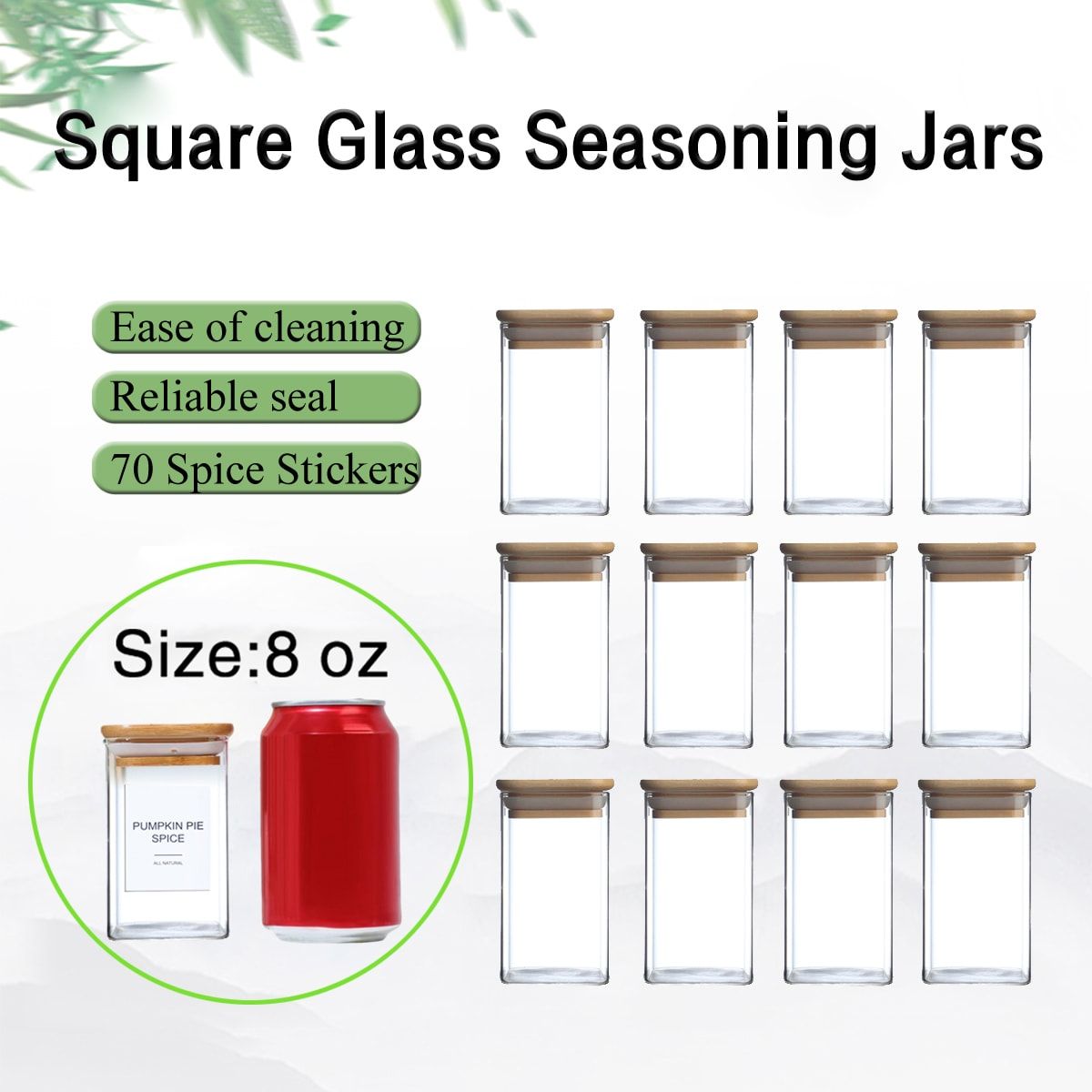 12 Pcs Empty Spice Jars With Label Pack (12x Bamboo Lid Glass Jar). Small 8oz Spice Storage Bottles With 72 Printed Spice Stickers And 20 Writable Pantry Labels For Seasoning Containers_maomaolike.com