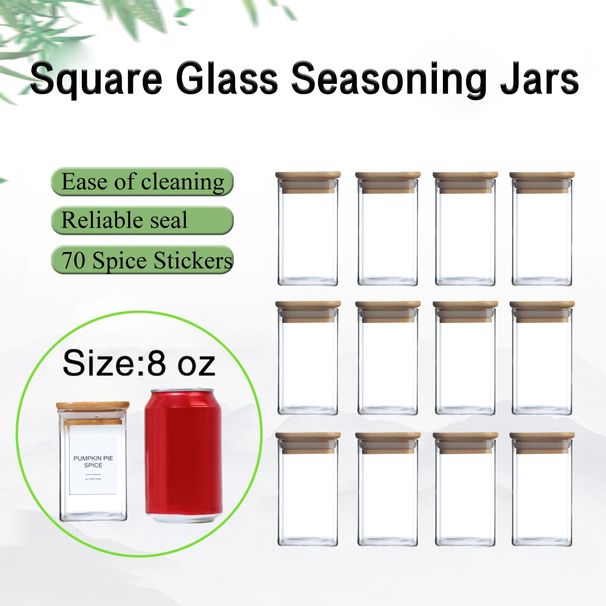 12 Pcs Empty Spice Jars With Label Pack (12x Bamboo Lid Glass Jar). Small 8oz Spice Storage Bottles With 72 Printed Spice Stickers And 20 Writable Pantry Labels For Seasoning Containers_maomaolike.com